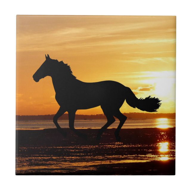 Natur Inspiration Pferd Silhouette in Sonnenunterg Fliese (Vorderseite)