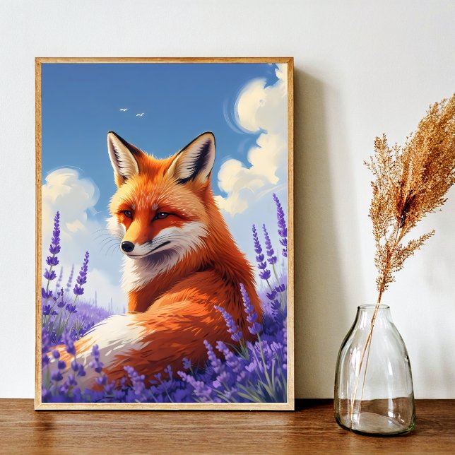 Natur Kunst Whimsical Fox & Lavender Art Poster (Nature Art Whimsical Fox & Lavender Art Poster)
