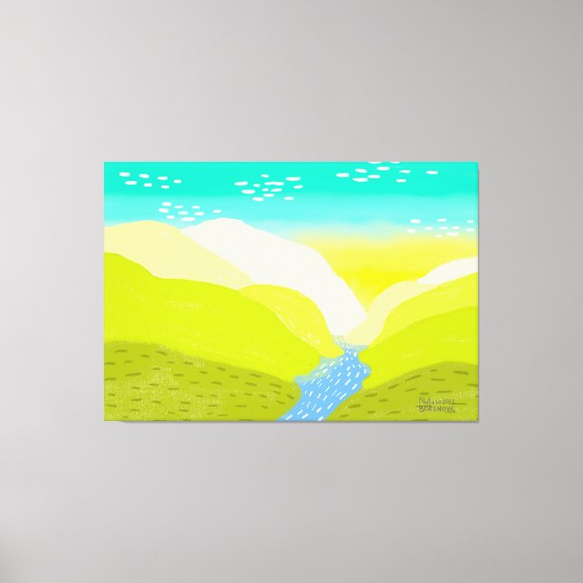 Natur lebhafte, farbenfrohe Hügel Fluss Original K Leinwanddruck (Vorderseite)
