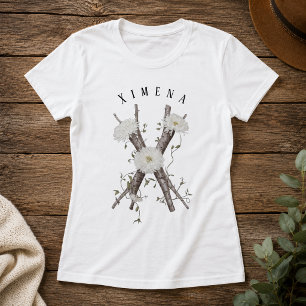 Natur-Monogramm 'X' T-Shirt mit Blumen & Ranken