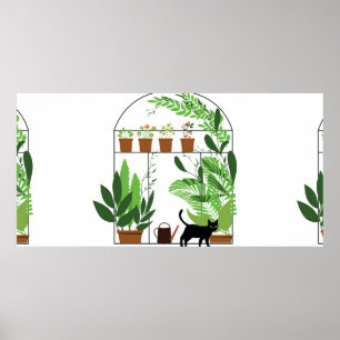 Natur Muster, Gewächshaus, Gartenarbeit. Zaun, Flu Poster