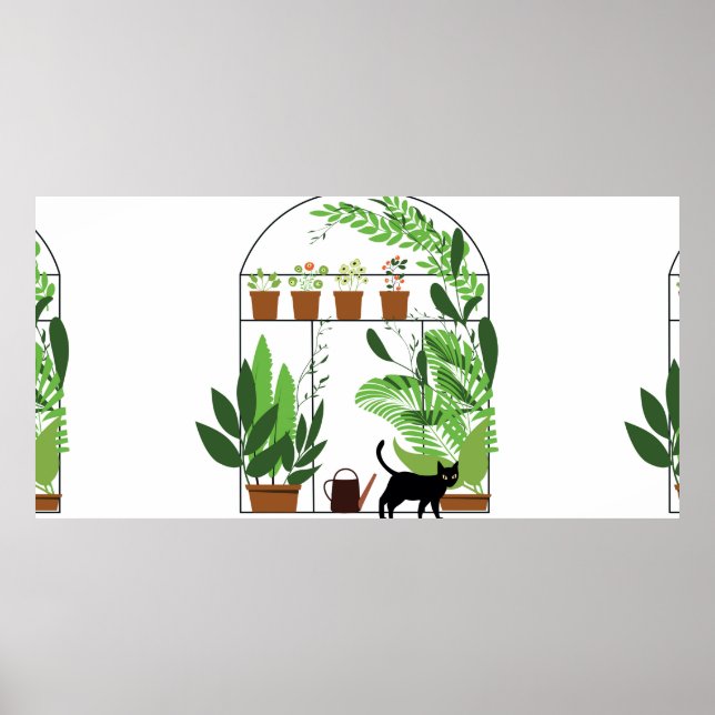 Natur Muster, Gewächshaus, Gartenarbeit. Zaun Poster (Vorne)