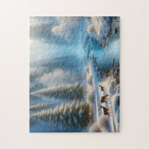 Natur-Puzzle, Hirsche, Winterlandschaft, Naturgesc