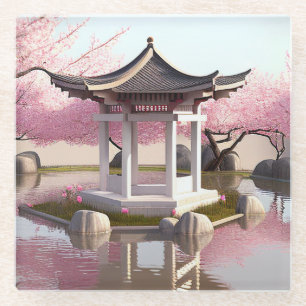 Natur Schöne Landschaft Sakura Kirchen Blossom Gar Glasuntersetzer