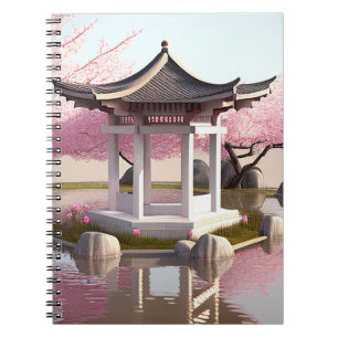 Natur Schöne Landschaft Sakura Kirchen Blossom Gar Notizblock