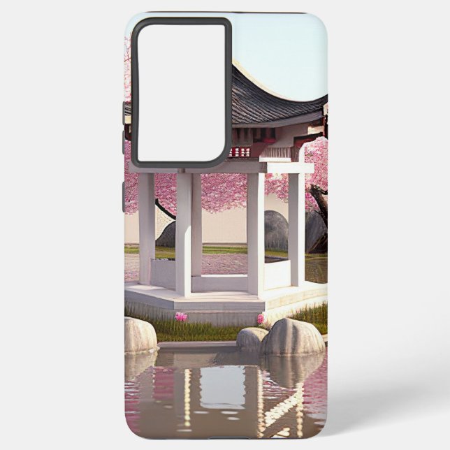 Natur Schöne Landschaft Sakura Kirchen Blossom Gar Samsung Galaxy Hülle (Rückseite)