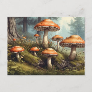 Natur, Sommerwald-Illustration mit Giftpilz Postkarte