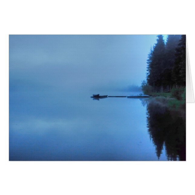 Natur-Szene in Misty Lake, Dock and Boot (Vorderseite (Horizontal))