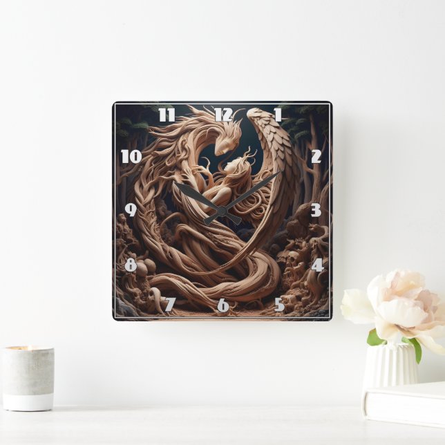 Natur und Geist in einer Waldlandschaft Quadratische Wanduhr (Zuhause)