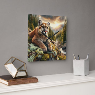 Natur und Großkatze Berglöwe Wanduhr