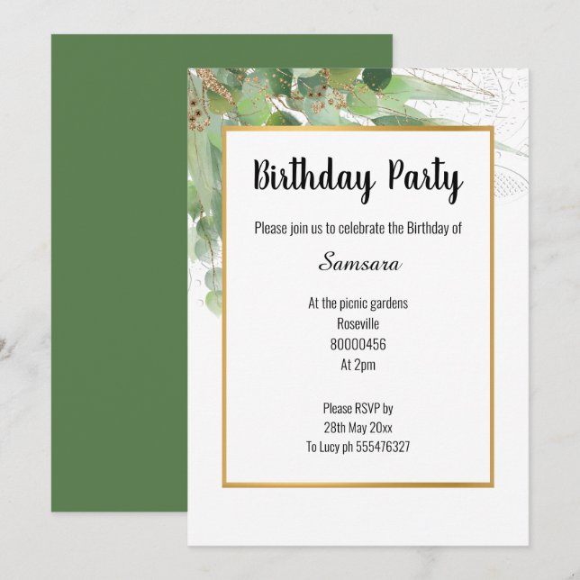 NATUR- UND LACE-SAGE GOLD JEDEN ANLASS INVITATION EINLADUNG (Vorne/Hinten)