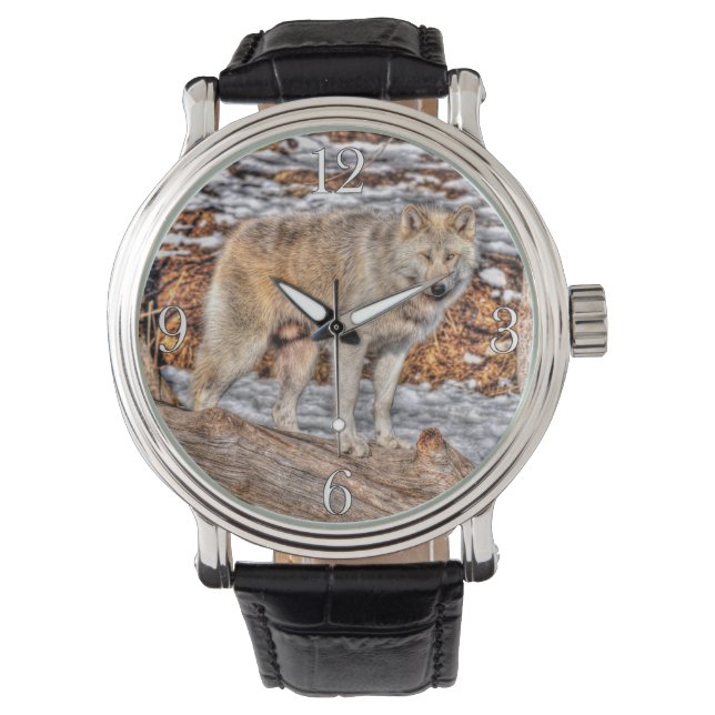 Natur- und Wildtierdesign im Weißen Wolf Armbanduhr (Vorderseite)