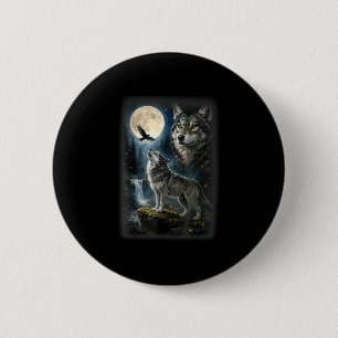 Natur Wolf Wald Bäume Wölfe Wildtier Mond Button