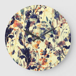 Naturabdrücke: Florale Blätter nahtlos. Große Wanduhr