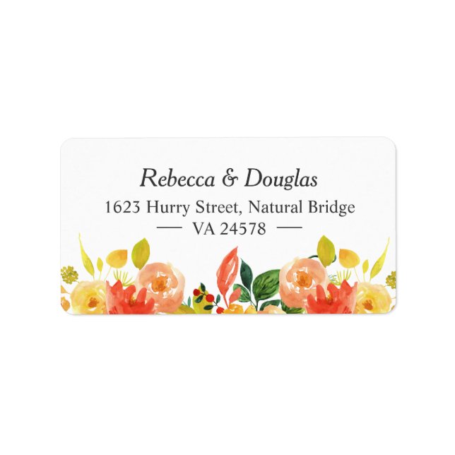 Natural Autumn Peach Watercolor Floral Themed Adressaufkleber (Vorne)