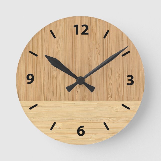 Natural Bamboo Border Wood Grain Look Runde Wanduhr (Vorderseite)