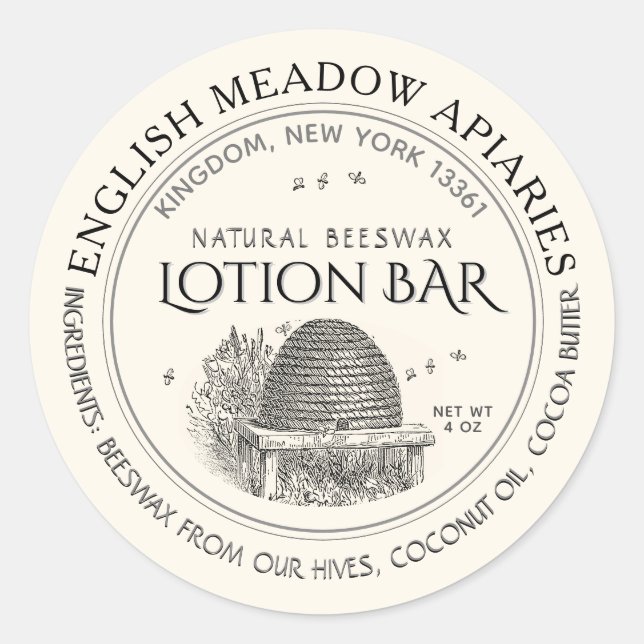Natural Beeswax Custom Lotion Bar Label Elfenbein Runder Aufkleber (Vorderseite)