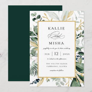 Natural Botanic Foliage Frame Emerald Wedding Einladung