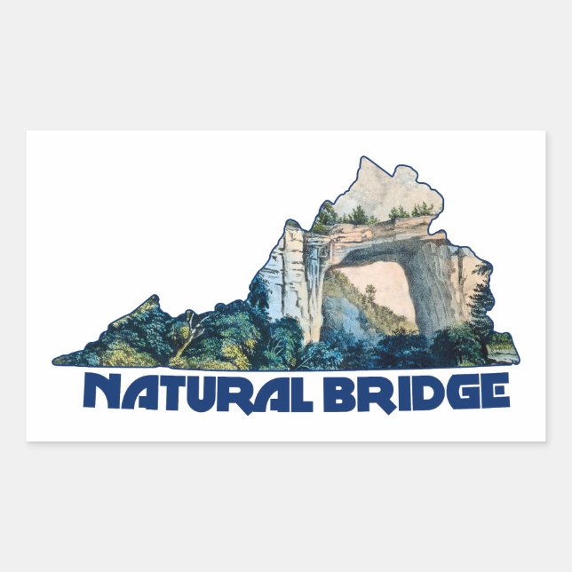 Natural Bridge Virginia State Map Rechteckiger Aufkleber (Vorderseite)
