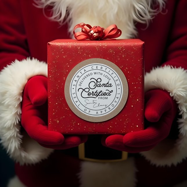 Natural Brown Paper Santa Certified Delivery Siege Runder Aufkleber (Natural Brown Paper Santa Certified Delivery Seal)