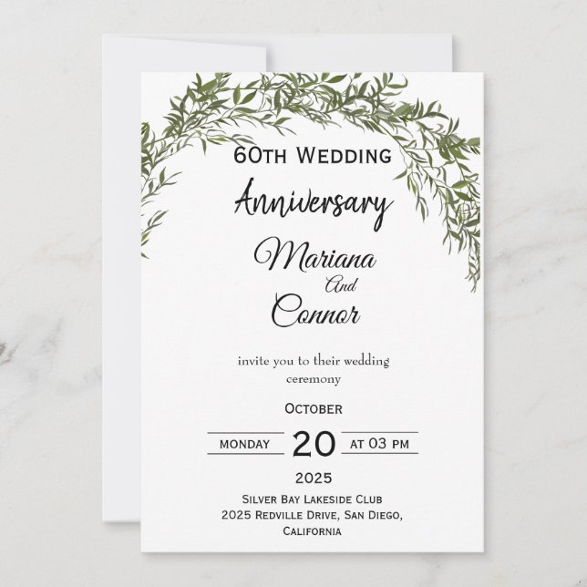 Natural Classic Greenery Wedding Anniversary  Einladung (Vorderseite)