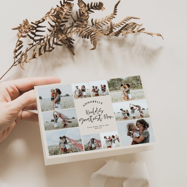 Natural Creme Multi Foto Mum typografie Karte (Von Creator hochgeladen)