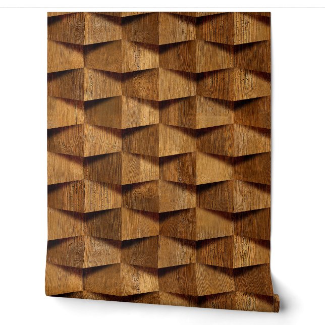 Natural Dark Brown Wooden Shape Pattern Tapete (Abrollen)