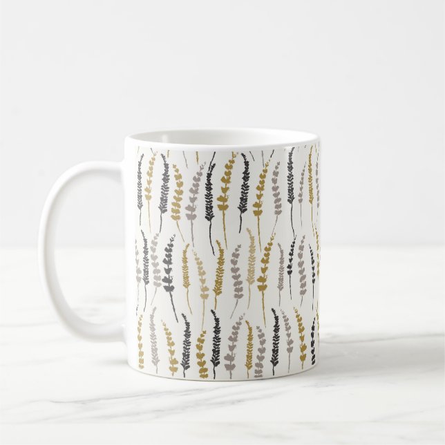 Natural Fern Print in Gold und Grau Coffee Tasse (Links)
