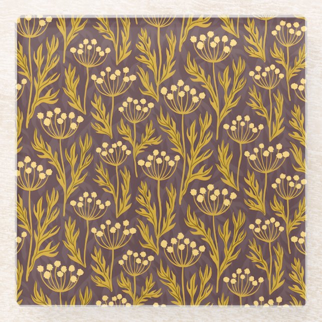Natural Floral Pattern: Golden Accents  Dark Canva Glasuntersetzer (Vorderseite)