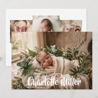Natural Greenery Newborn Baby Birth Announcement Ankündigung