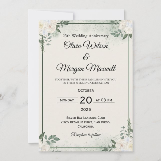 Natural Greenery Wedding Anniversary Invitations Einladung (Vorderseite)
