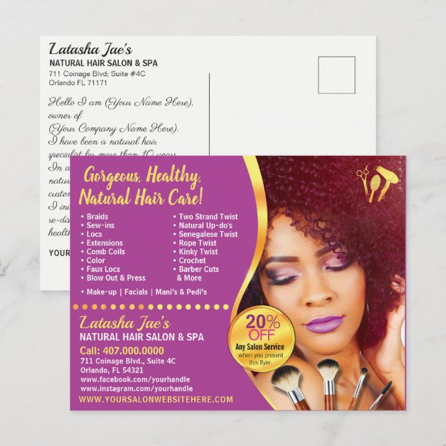 Natural Hair Care Salon Stylist Postcard Vorlage (Vorne/Hinten)