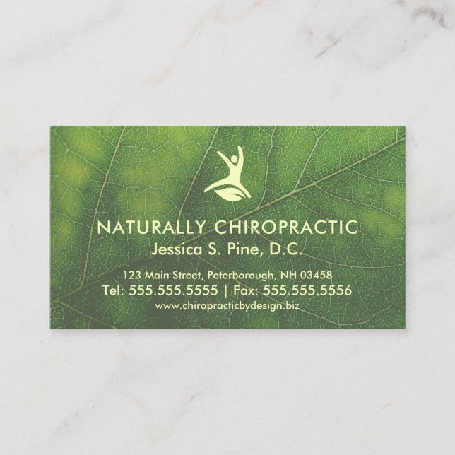 Natural Health Leaf Office Stunden Chiropraktor Visitenkarte (Vorderseite)