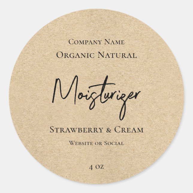 Natural Kraft Paper Style Skincare Product Label Runder Aufkleber (Vorderseite)