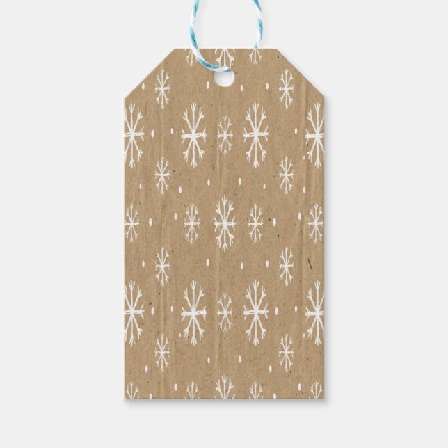 Natural Kraft Style White Snowflake Pattern Geschenkanhänger (Vorderseite)