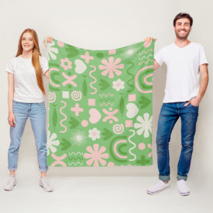 Natural Miscellany Pattern Lime Green und Pink Fleecedecke