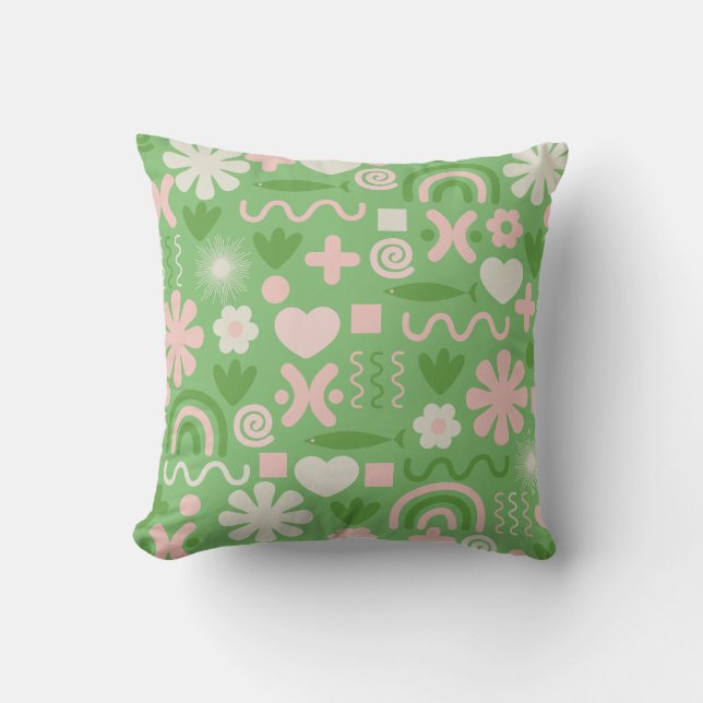 Natural Miscellany Pattern Lime Green und Pink Kissen (Vorderseite)