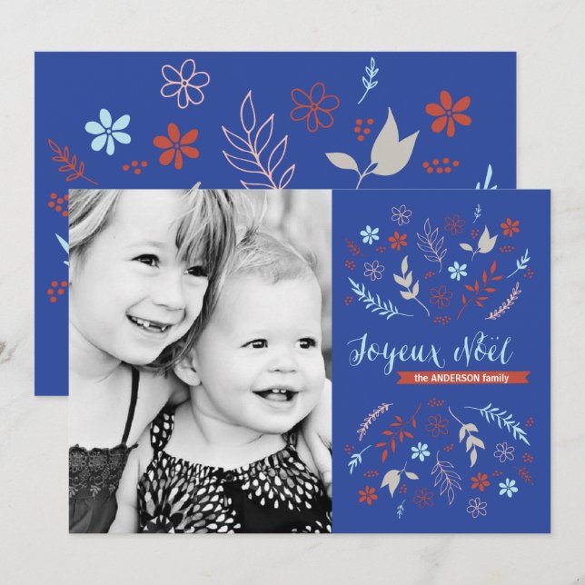 Natural Noël Weihnachtsfeiertag in Indigo Feiertagskarte (Vorne/Hinten)