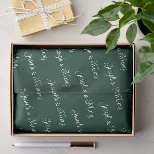 Natural Pine Green & Pearl Script Winter Wedding  Seidenpapier (Geschenk)