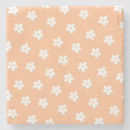 Natural Preppy Peach White Hippie Blume Muster Steinuntersetzer