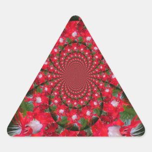 Natural Red Blume White Feather kaleidoscope art Dreieckiger Aufkleber
