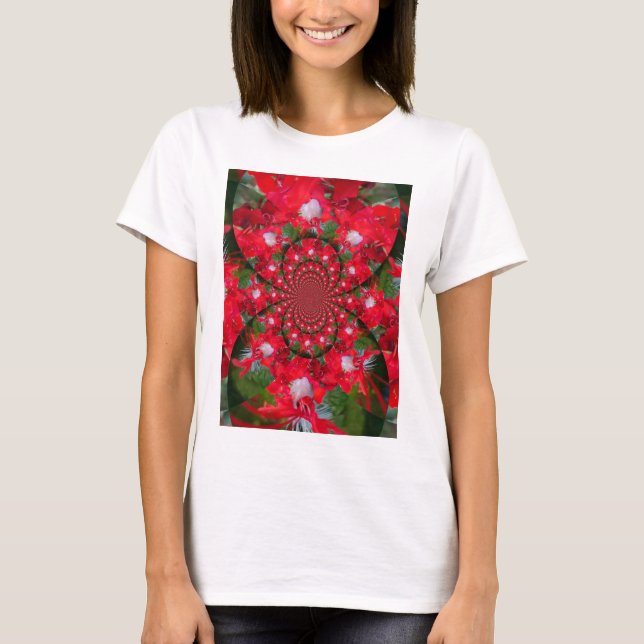 Natural Red Blume White Feather kaleidoscope art T-Shirt (Vorderseite)