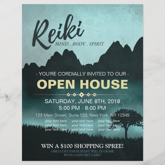 Natural Reiki Master & Yoga Lehrer Open House Flyer (Vorne)