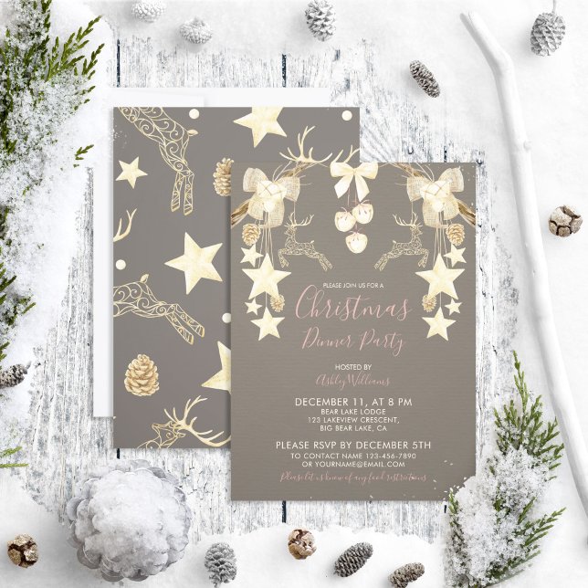 Natural Rosen Gold Holiday Weihnachts-Dinner Party Einladung (Von Creator hochgeladen)