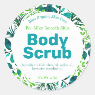 Natural Styles Foliage Green Blue Body Scrub Label Runder Aufkleber