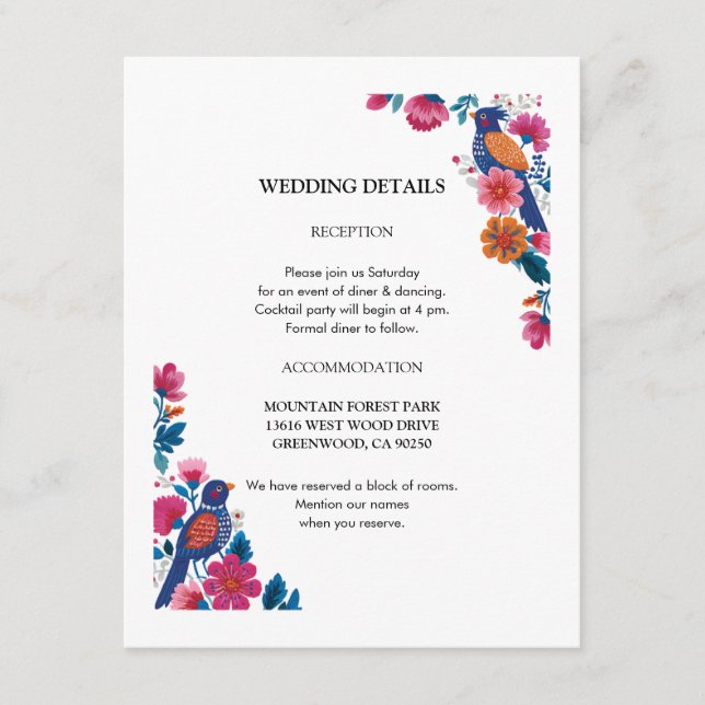 Natural Traditional Folk Birds and Flowers Wedding Begleitkarte (Vorderseite)