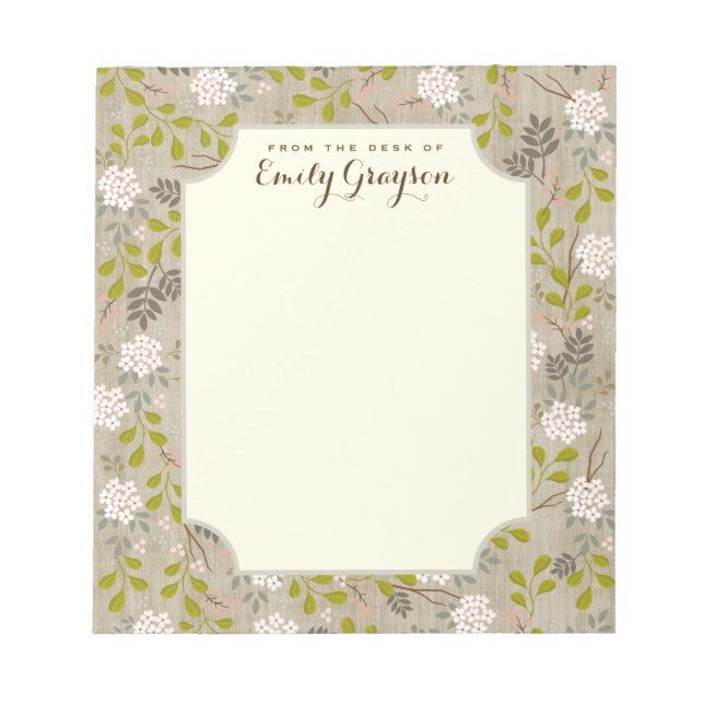 Natural Woodland Floral Personalisiert Notepad Notizblock (Vorderseite)