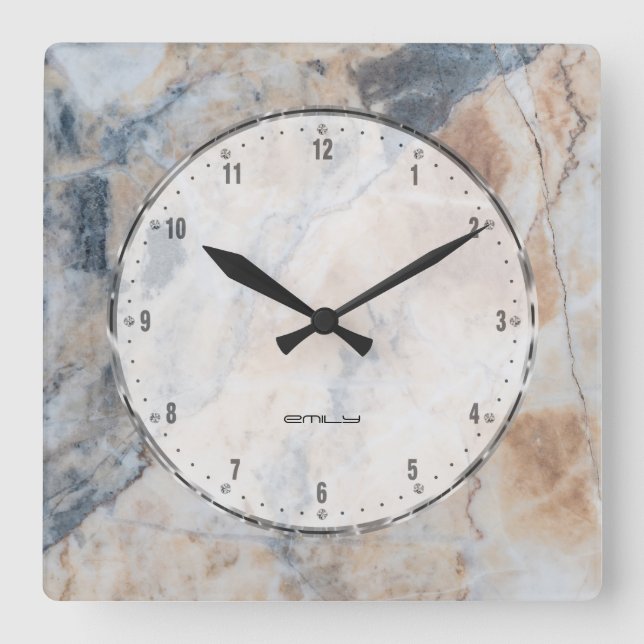 Naturale Marble Stone Texture Print Quadratische Wanduhr (Vorderseite)
