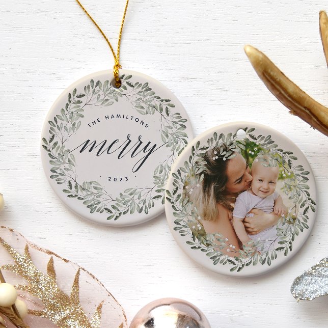 Naturally Joyful | Very Merry Personalized Photo Keramik Ornament (Von Creator hochgeladen)