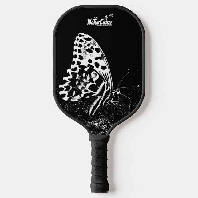 NaturCraze Weiße Schmetterling Schwarzpaddel Pickleball Schläger (Vorderseite)